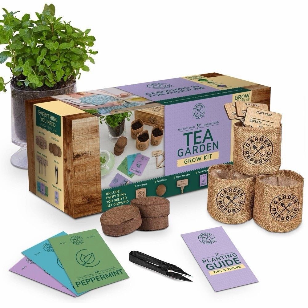 Garden Republic Tea Grow Kit Herbal Tea Garden Starter Kit Indoor New Gift